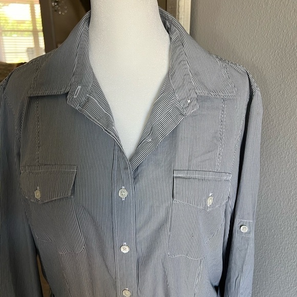 Lands’ End: NEW Women Blue and White Stripe Button Down Shirt Dress. Size 14 - Picture 4 of 10